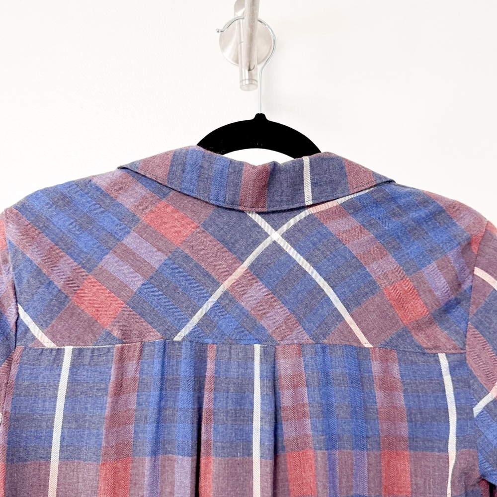 Revolve‎ Bella Dahl Plaid Flannel Winter Chic Shirt Dress Fray Red Blue Small - Picture 5 of 10